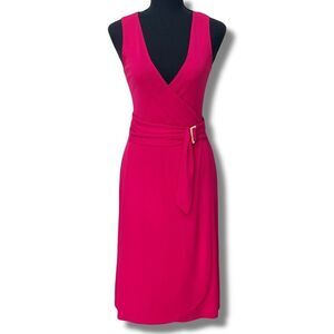 Banana Republic Hot Pink V-Neck Faux Wrap Midi Dress with Belt Sz XS Women’s